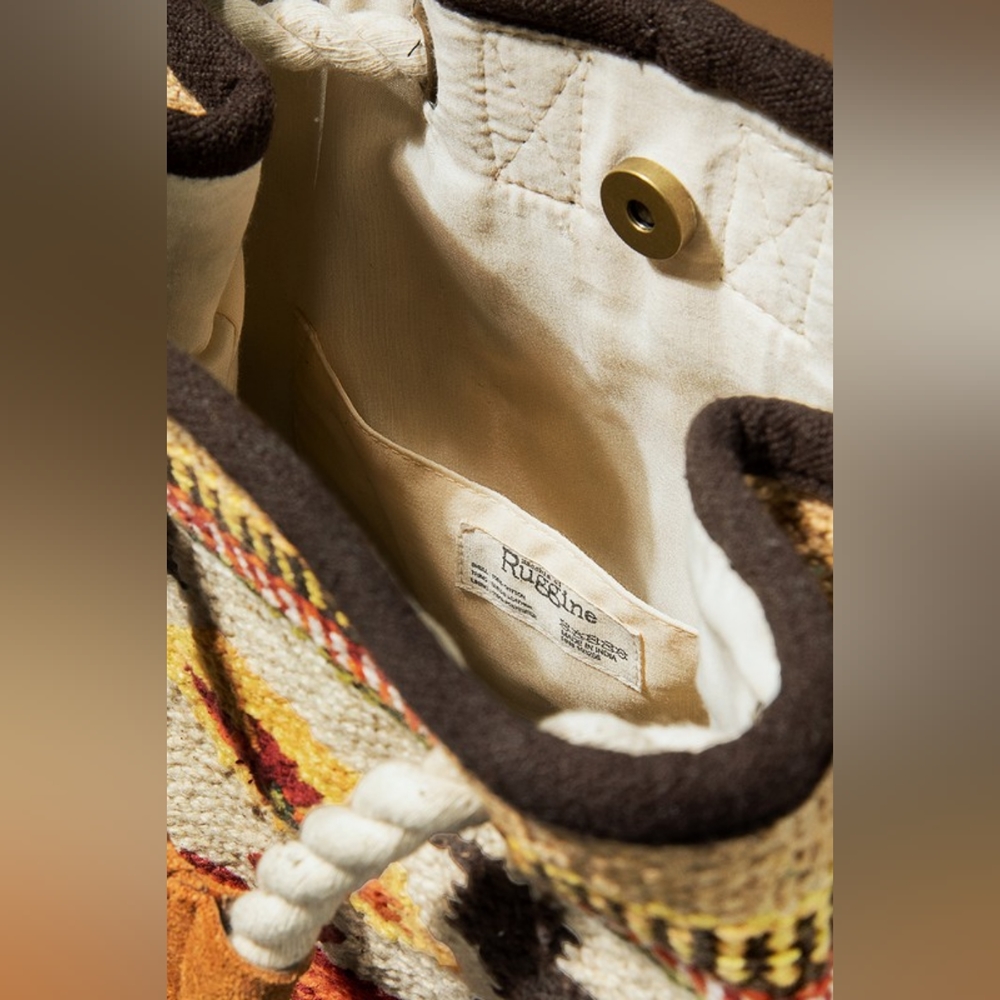 Bucket Style Backpack - Boho Ethnic Inspired Navajo Pattern - Handwoven Cotton - Picture 10 of 10